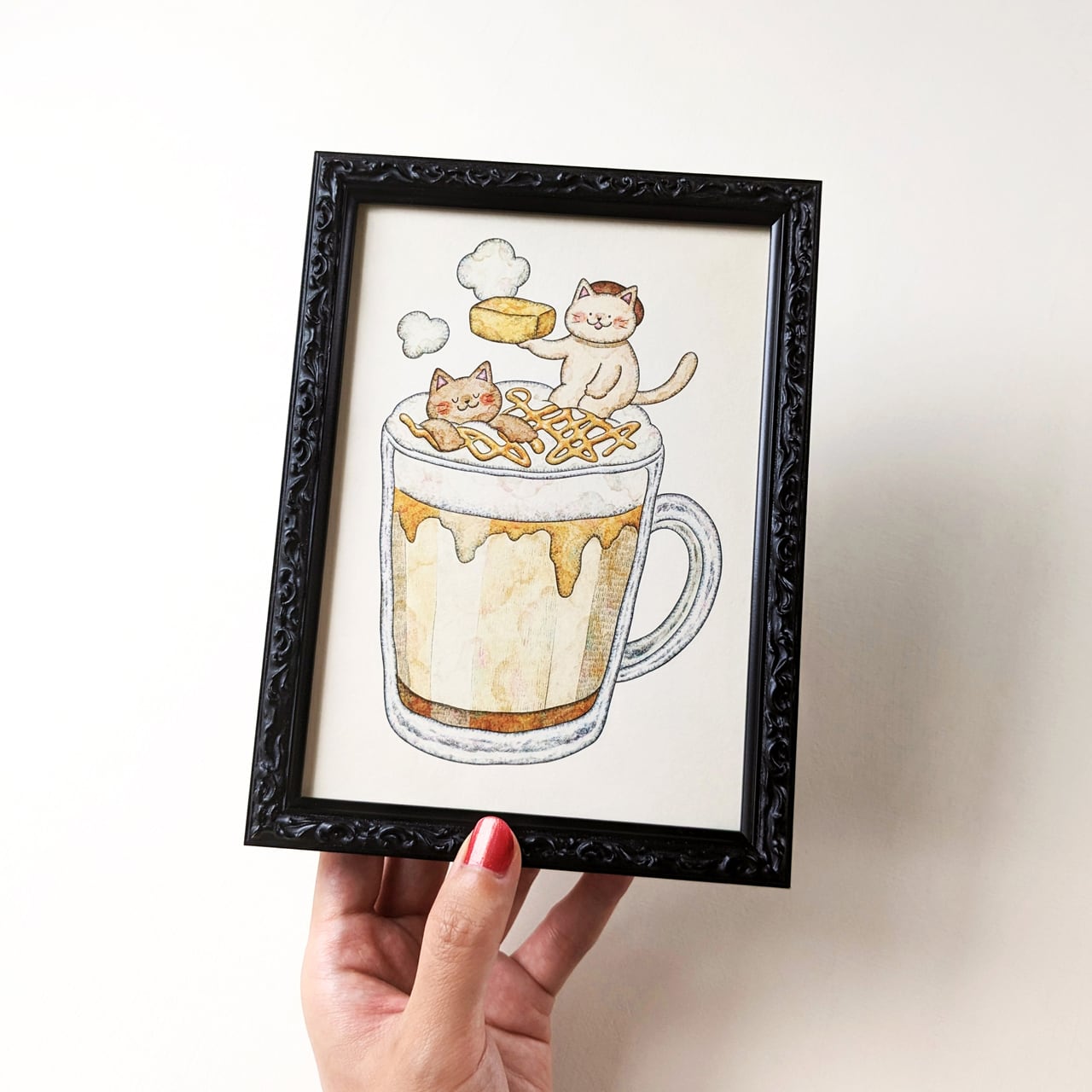 2L 猫とキャラメルマキアート アートプリント/イラスト複製画 | Cashew