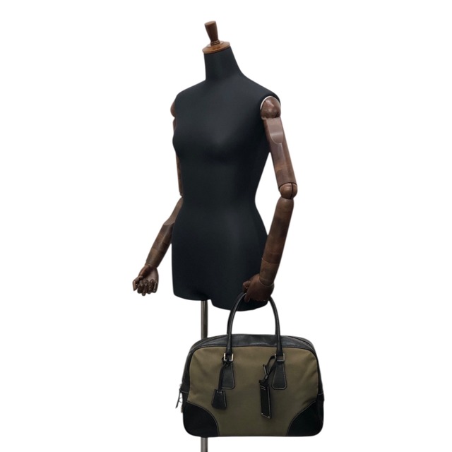 PRADA プラダ ハンドバッグ ブラック×ベージュ コンビ レザー×キャンバス ボストンバッグ vintage ヴィンテージ オールド 7dekxx