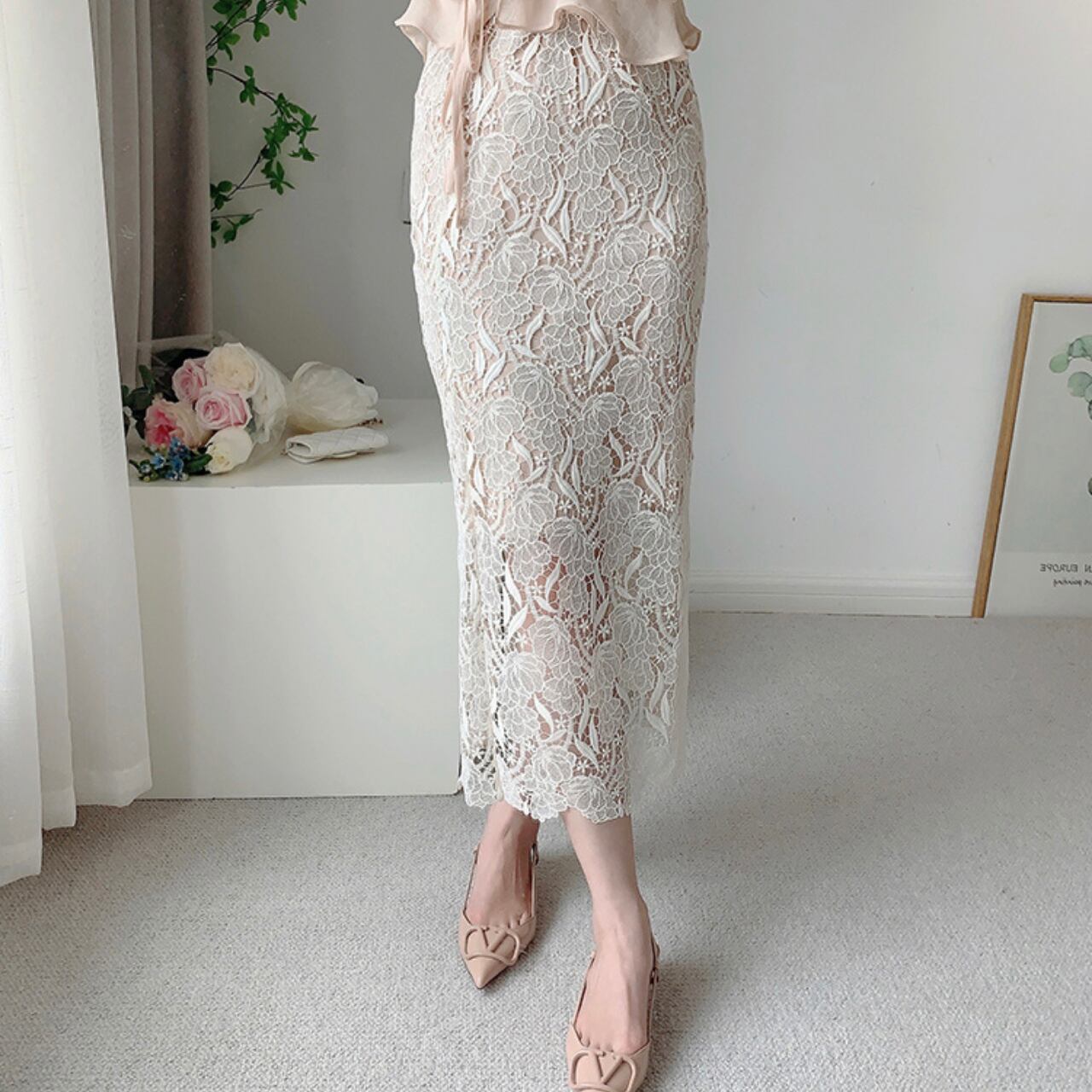 総レース ハイウエスト タイトスカート