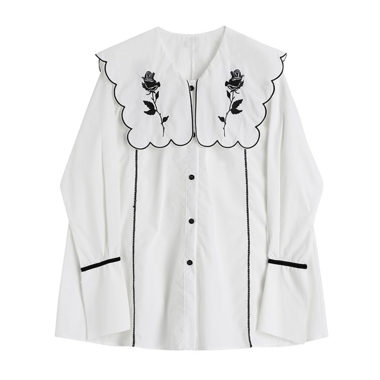 Rose embroidery white shirt