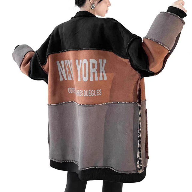 配色パッチワーク リバーシブルボアジャケットR30342