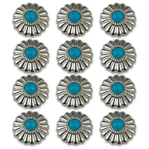 【新着特価】コンチョ ボタン ターコイズ 12個セット 小菊 ミニフラワー 17mm ネジ 付き レザー クラフト 財布 バッグ (シルバー)