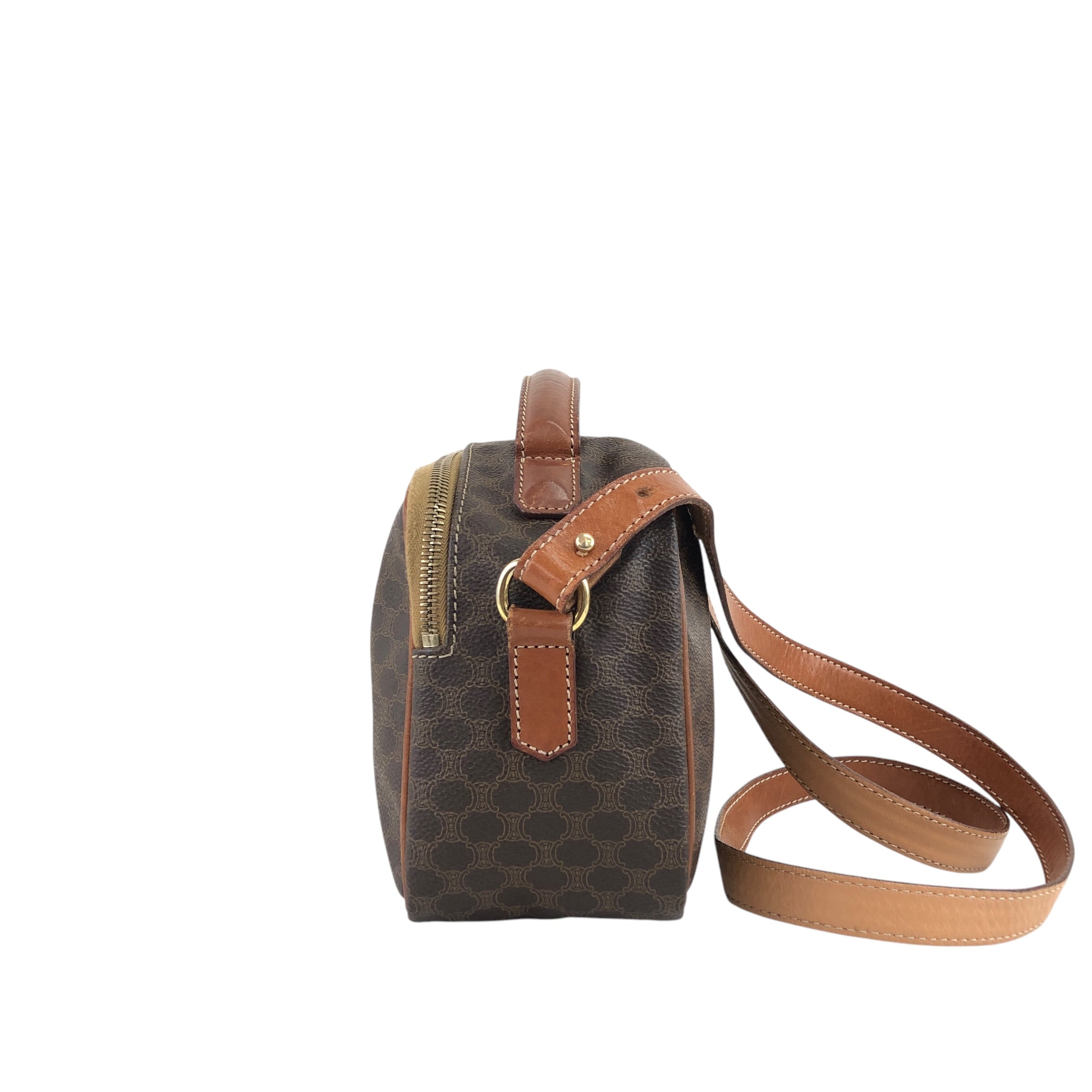 CELINE セリーヌ マカダム ショルダーバッグ ブラウン ブラゾン型押し