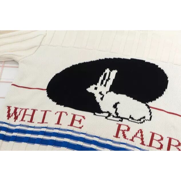 【 レトロ 白兎 ニット 】white rabbit off white colored design knit ...