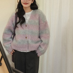 border v-neck cardigan　J00406