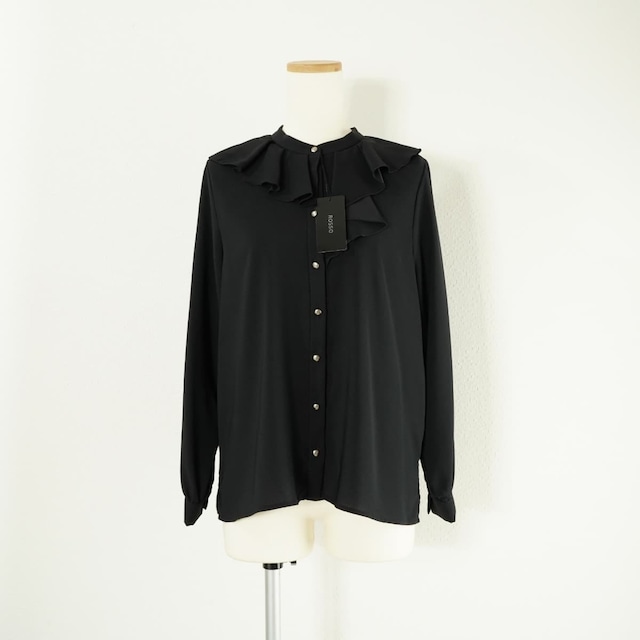 未使用 URBAN RESEARCH ROSSO アーバンリサーチ ロッソ デザインボタン フリル ブラウス トップス ノーカラー 長袖 ブラック 黒