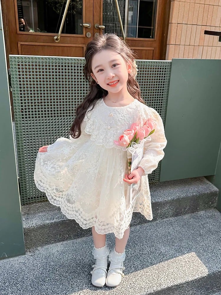 2024年春の新作ガールズロングドレス、プリンセススカート、小さな子供、ベビーガールズ向けのおしゃれな春秋ドレス