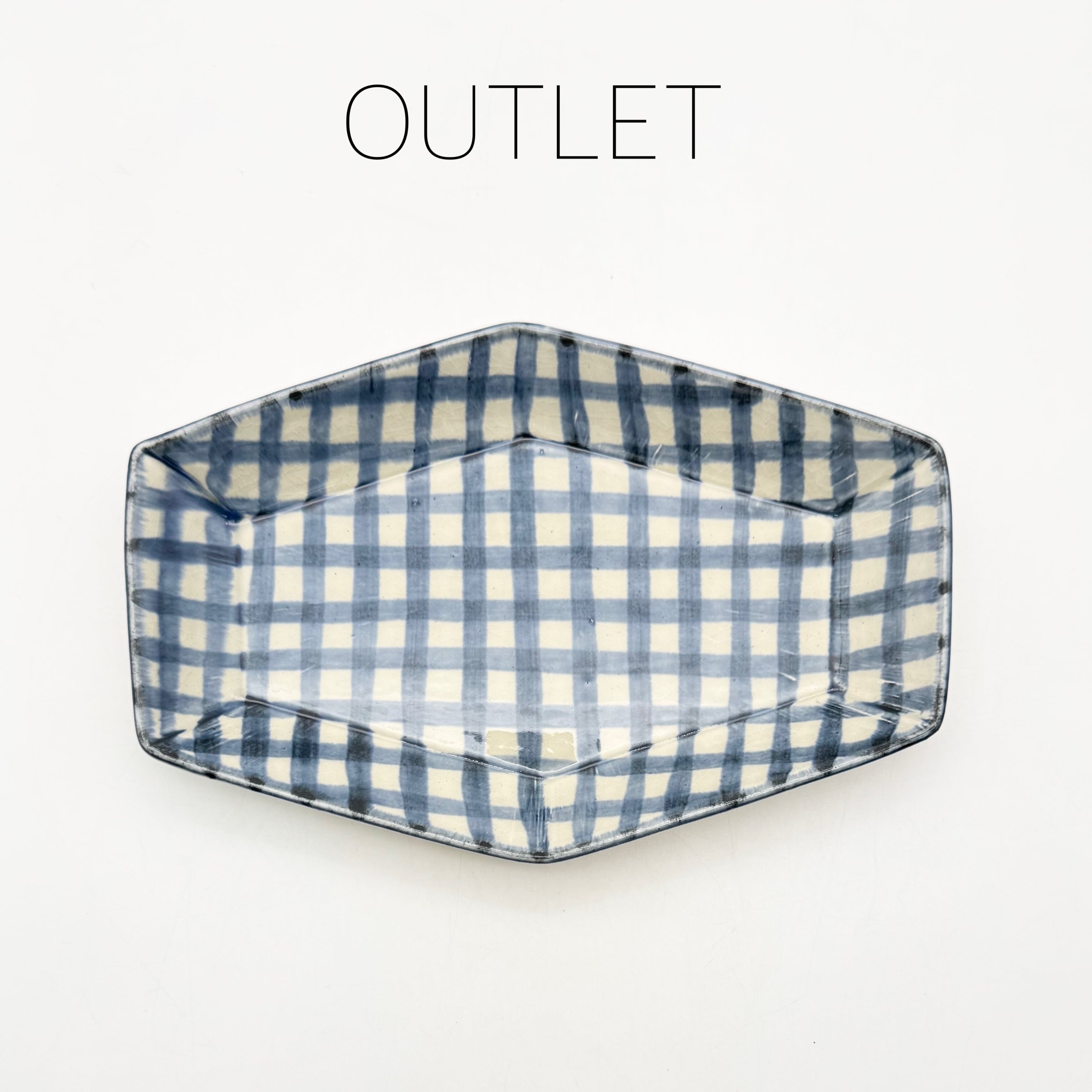 SALE】チェック 六角長皿 ブルー B .C(アウトレット) | 24to3［西富