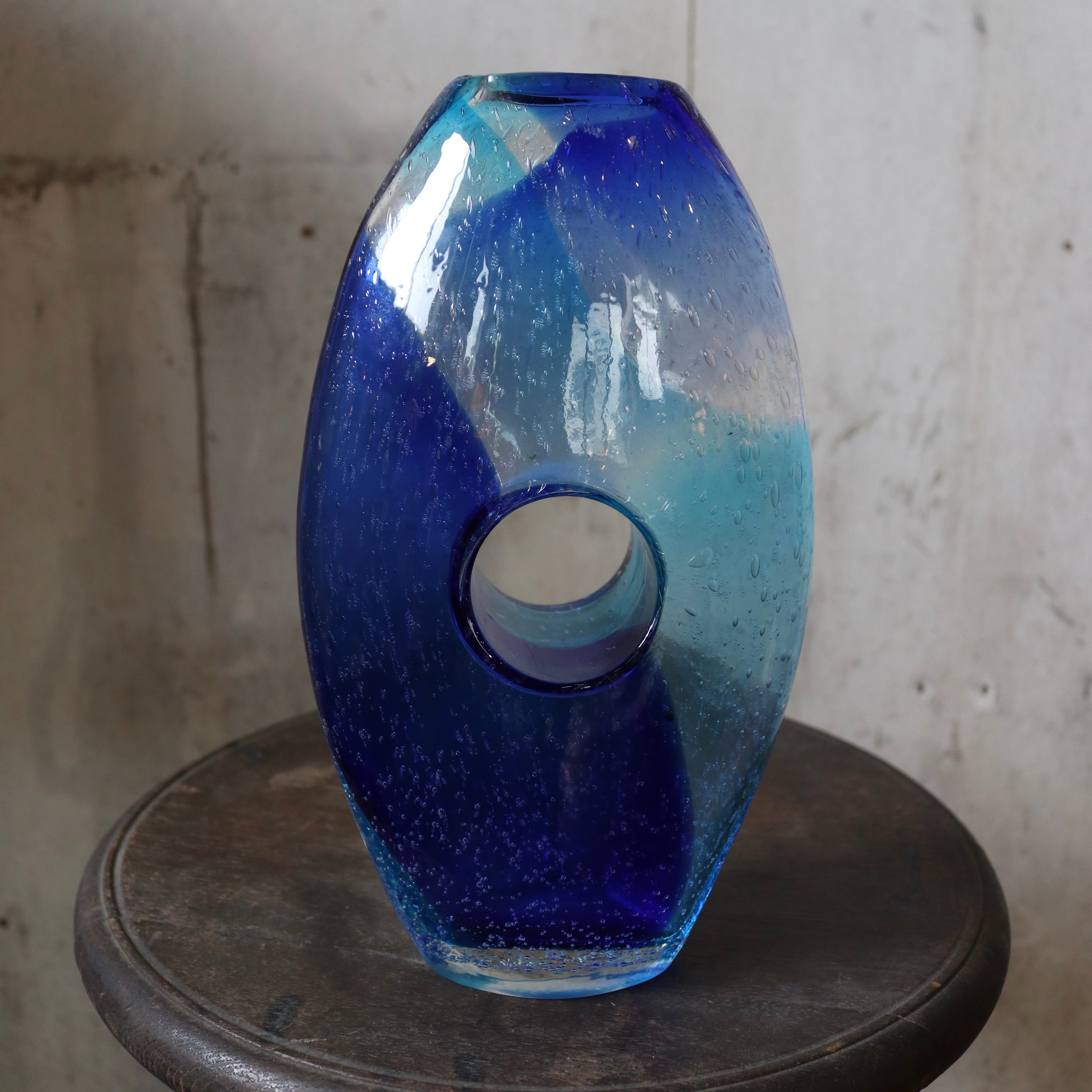 80-90's Bubble Glass Hole Design Flower Vase / Japan