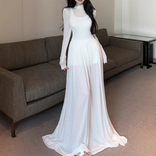 【2点セット】ノースリーブトップス＋ハイネックシアーワンピ ・10243