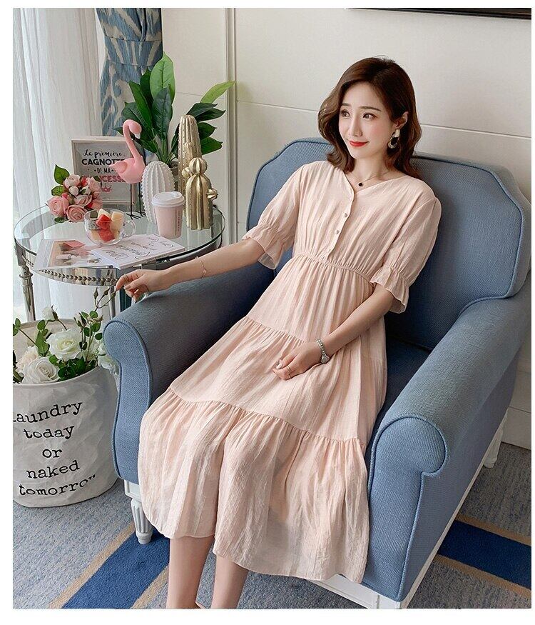 【新作】【送料無料】 マタニティ妊婦ドレスVネックオープンバックル母乳育児ドレス妊娠小さな新鮮なウエストは細くて長い ロング AL expec321469839931