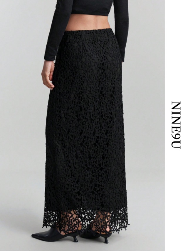 eyelet floral long elegant skirt【NINE-S0063】
