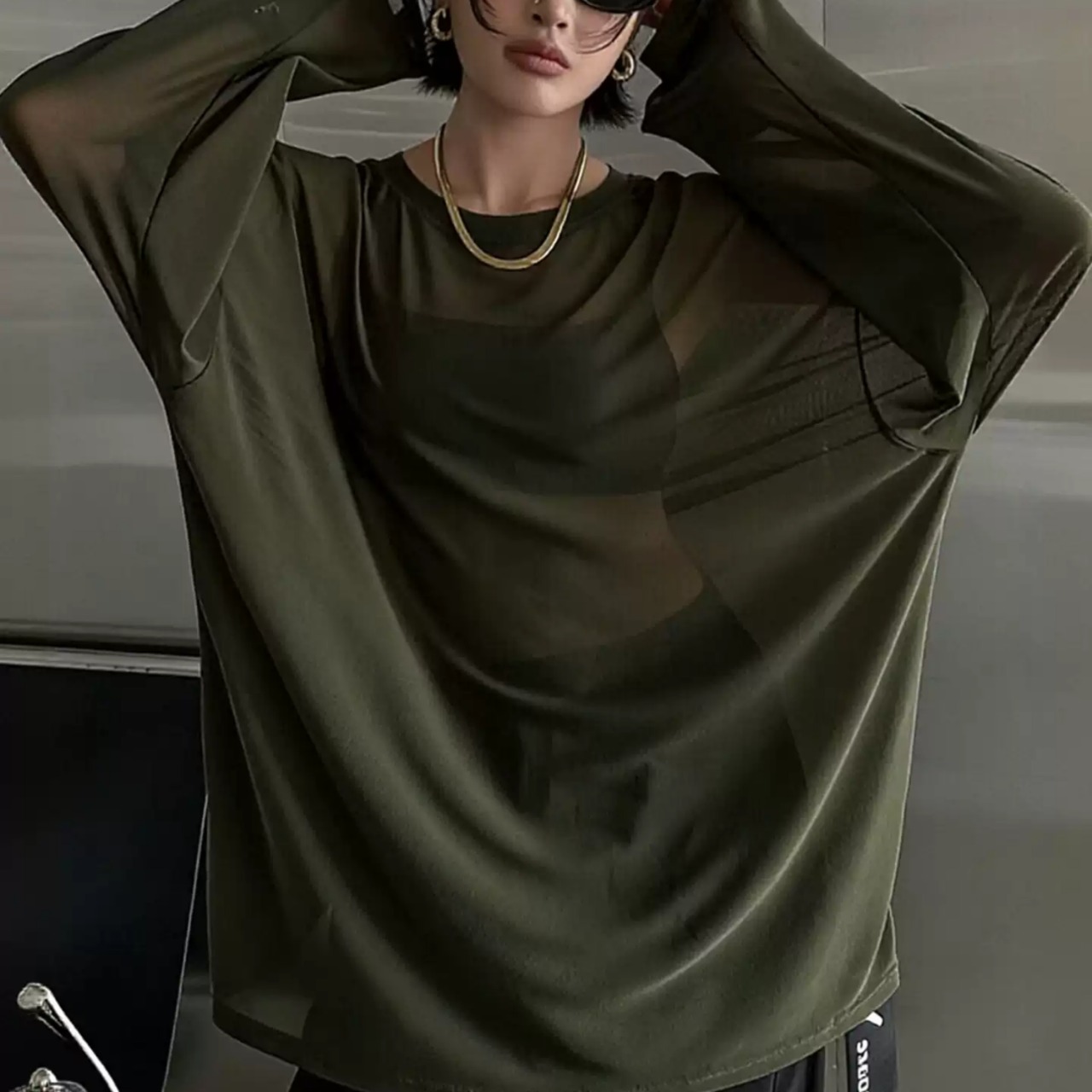Sheer mesh long-sleeve T-shirt (ME501)