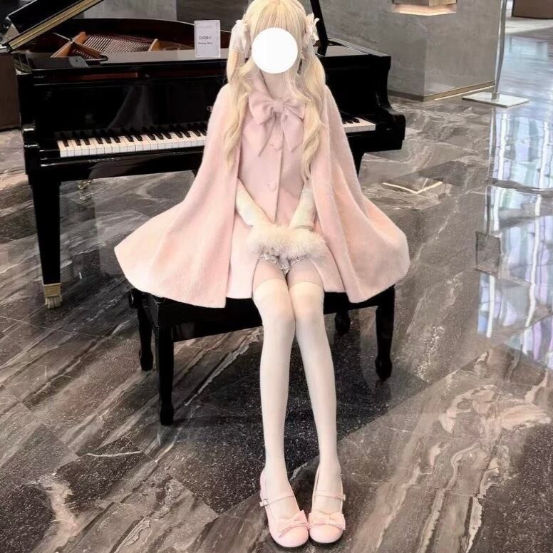 サイズMyurina リボンスリットケープコート 量産型コート ポンチョ