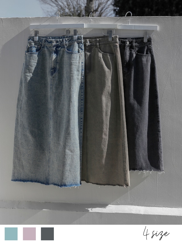 chemical wash denim maxi skirt