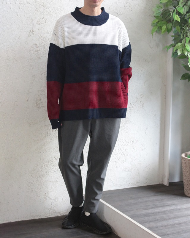 【TMDL】ルーズサイズ  パネルボーダーニット　(251076)