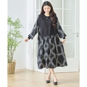 【SALE 11%OFF 4/14 10:00まで】ニットドッキング幾何学模様ワンピース(L~LL)