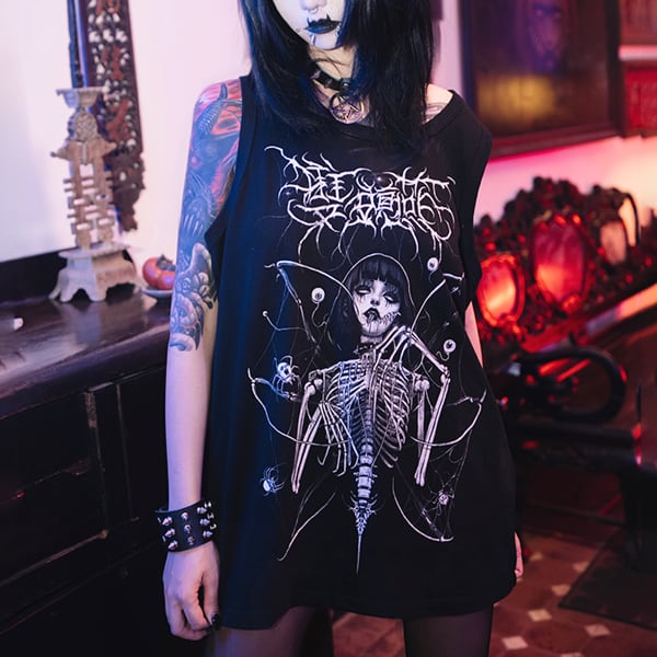 スケルトンレディカオスグラフィックメタルノースリーブカットソー(ruf_02296)