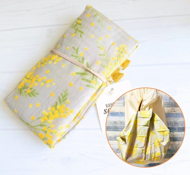 大人気！超簡単にサッとたためるエコバッグ ミモザ柄［SYS-020］