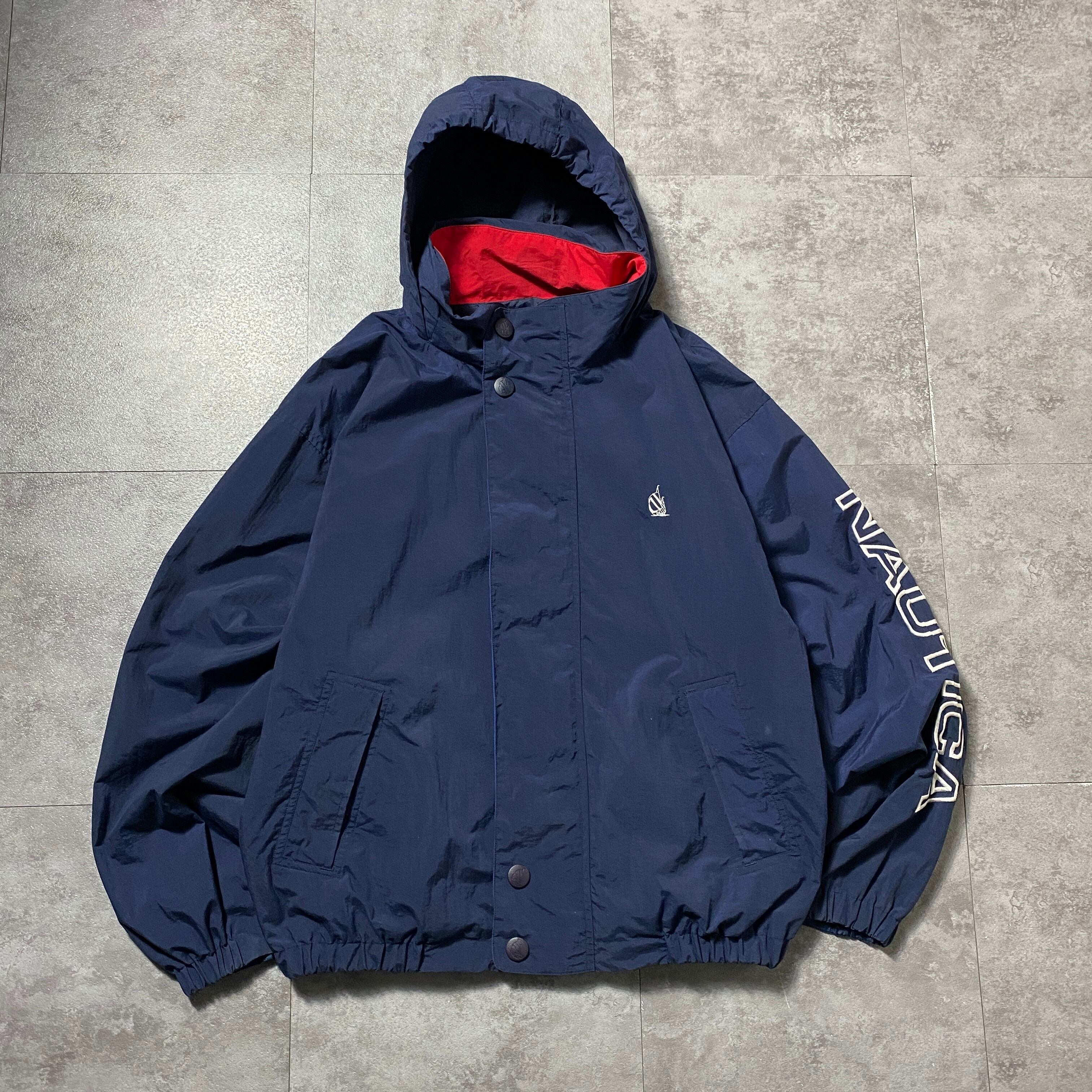 90's nautica ノーティカ 刺繍ワンポイント アームロゴ ネイビー