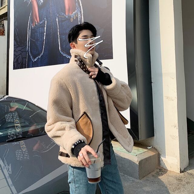 予約販売】ファーブルゾン メンズ 無地 ベルト アウター スタンド