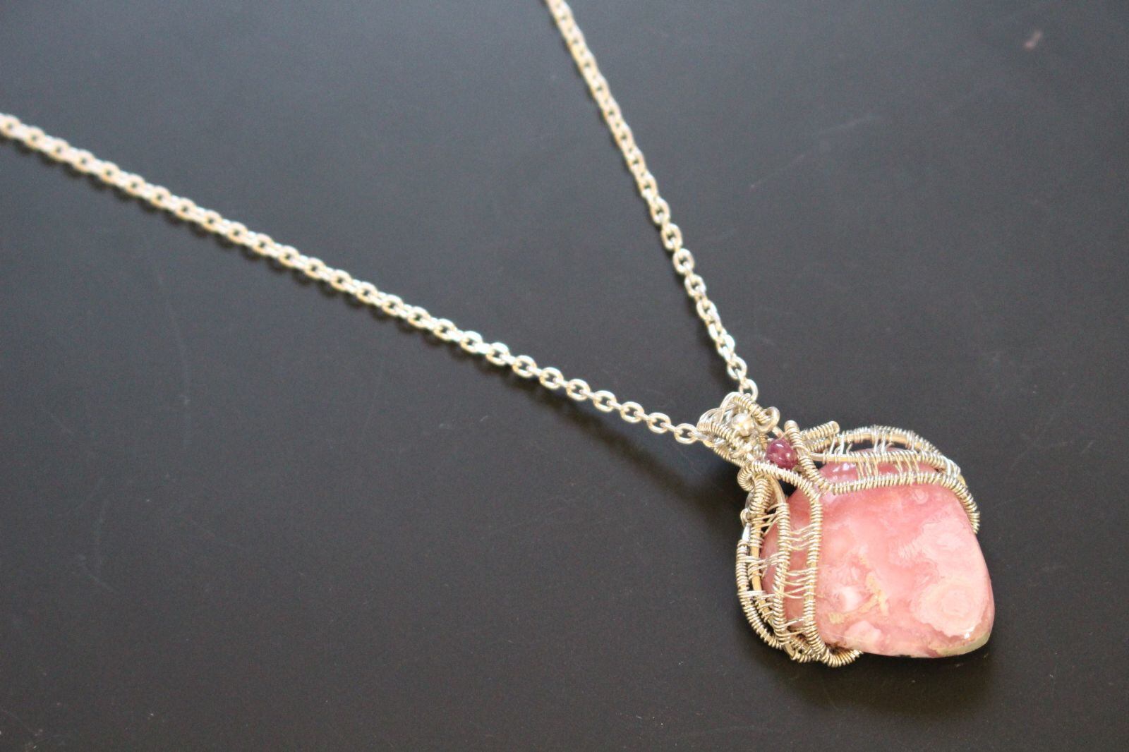 Rhodochrosite silver925 wirewrapping pendant