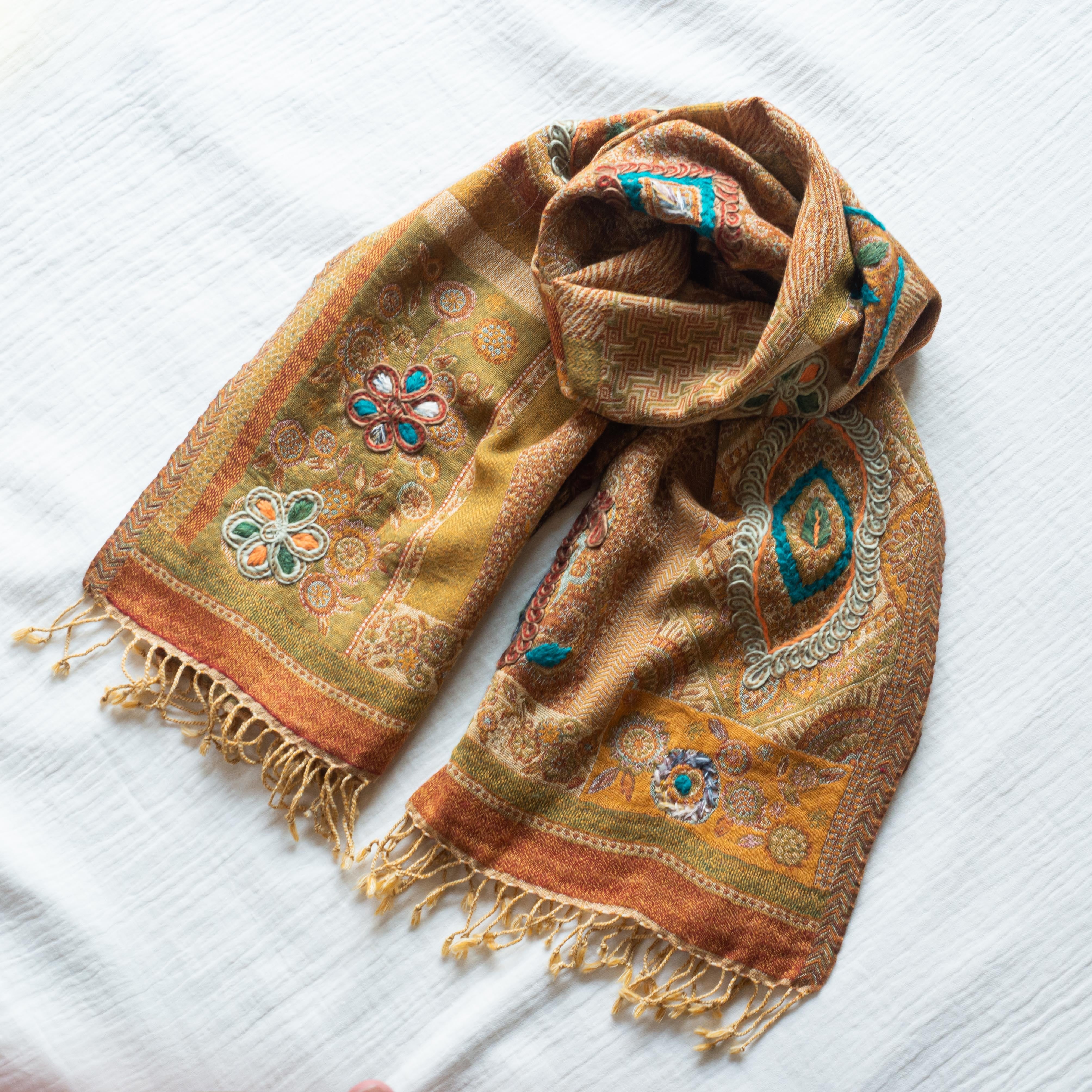 カシミール産 刺繍 ウールストール 0005 | PAY ID