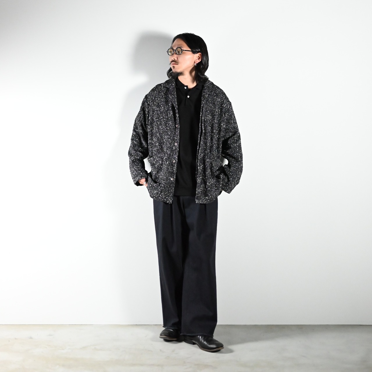 INTERIM(インテリム)TEXTURED DONEGAL BOUCLÉ DEADSTOCK HYPER BIG FLY FRONT SHIIRTS JACKET