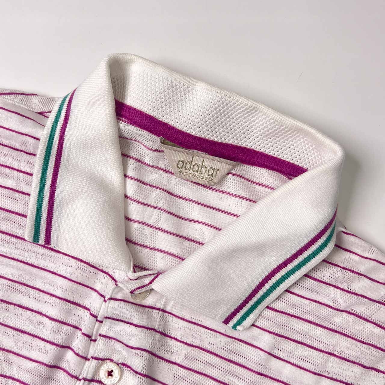 adabat アダバット ボーダー 半袖 ポロシャツ 48/パープル×ホワイト メンズ ゴルフ シースルー