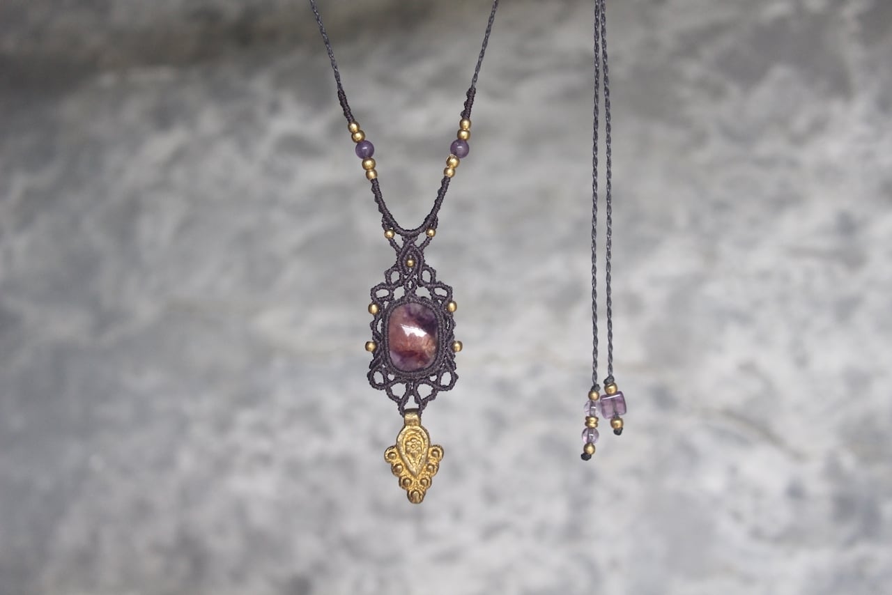 Trapiche amethyst  micro macrame necklace