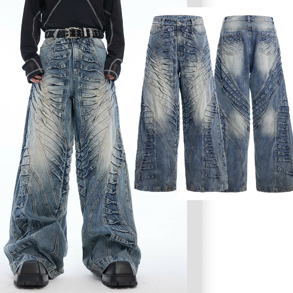 PEOPLESTYLE ワイド デニムパンツ カーブジーンズ 変形シルエット