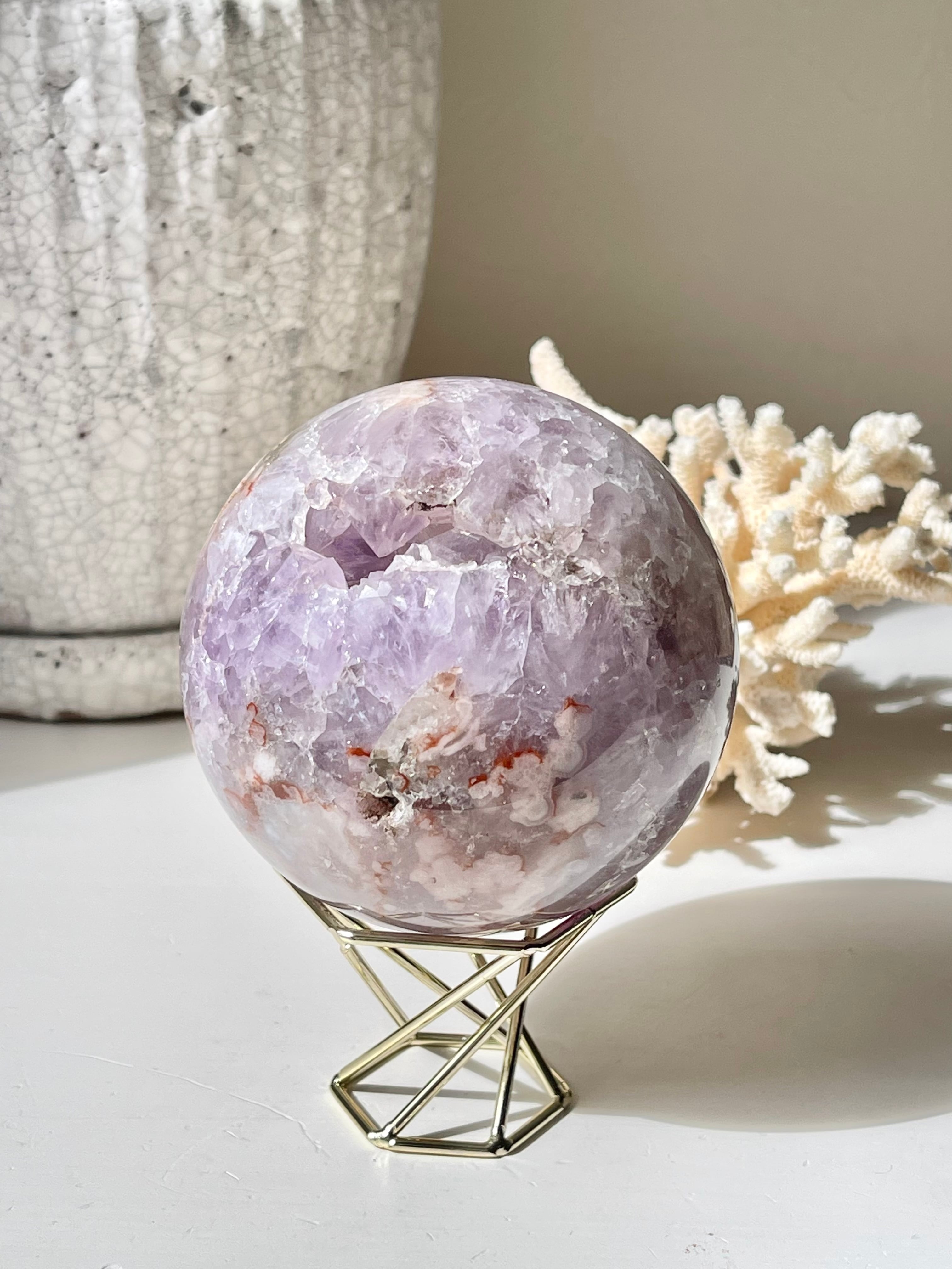 ピンクアメシスト＆ラベンダーアメシストフラワーアゲート笑口スフィア