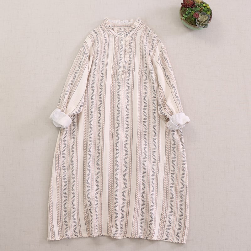 花柄ストライプフリルシャツワンピース M1239