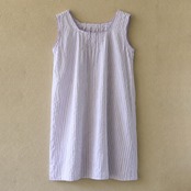 フランス アンティーク パープルストライプ コットンワンピース イニシャル刺繍[sa1012]