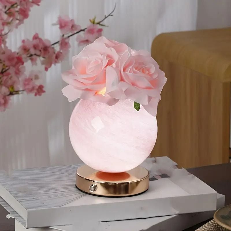 ガラスローズランプ USB充電式 お洒落 ピンク バラ 薔薇 ロマンチック