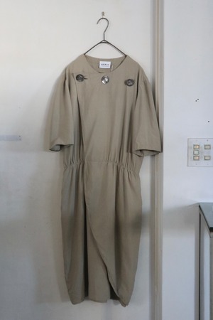 80s-90s pearl buttons silk one-piece