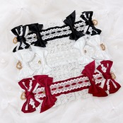♡【全9色】 クラシカルフリルレース ダブルリボンヘッドドレス wine red ♡
