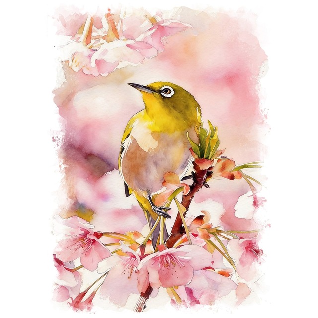 絵画 動物 鳥 ルリツグミ インテリアアート額付き 水彩画・油絵風 WAT1119