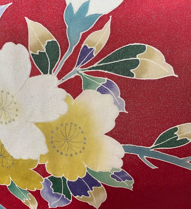 枝桜の赤の名古屋帯 〉赤の帯 塩瀬 桜 手描き﻿ トールサイズ | 和小物  