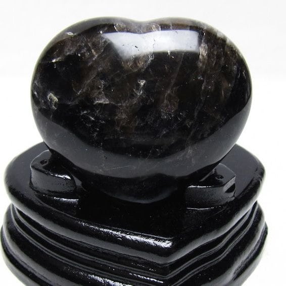 モリオン 置物 黒水晶 ハート 一点物 台座付属 155-969