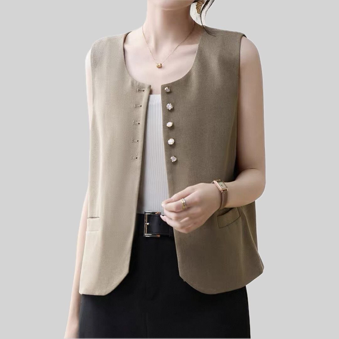 Camel colors bijou button sleeveless jacket 00120