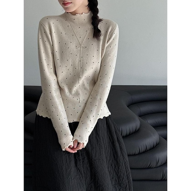 mellow frill polka dot knit tops