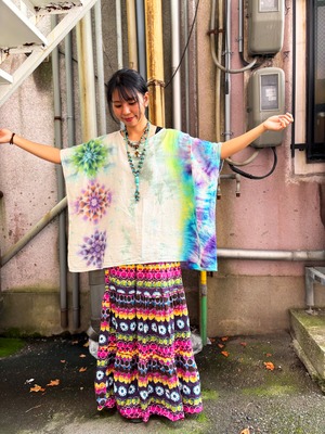 タイダイ Tie-dye 新型ブラウス 幻想的な3連曼荼羅模様 ブルー×パープル Hippies Dye最新作 HD26-32