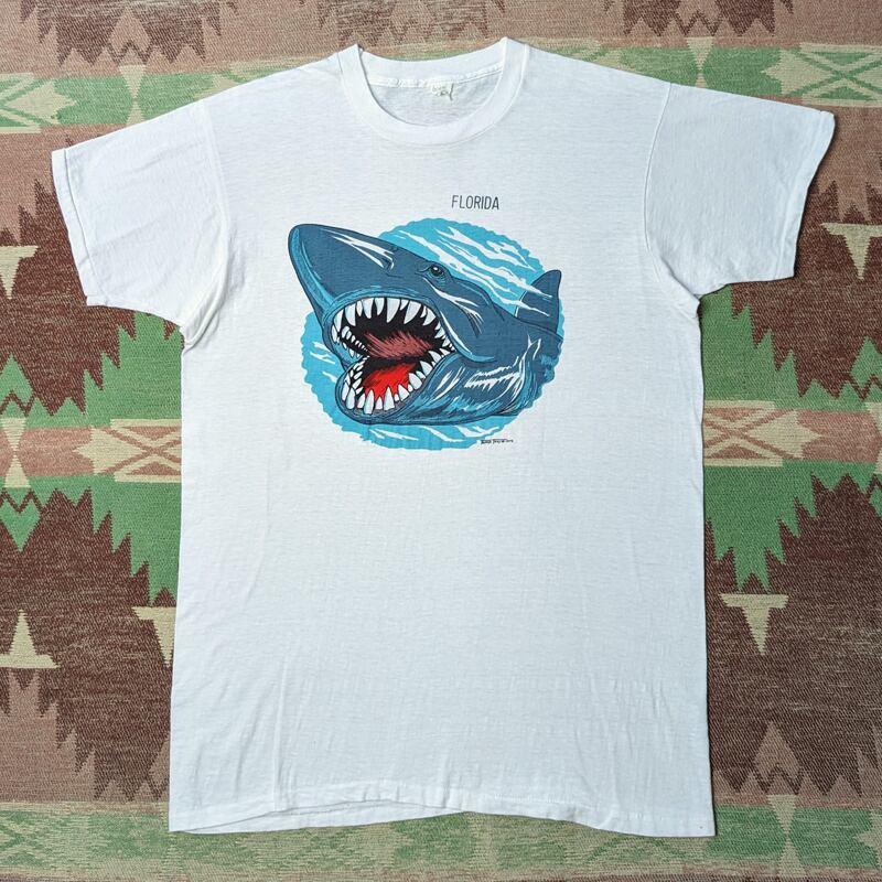 70s FLORIDA Shark Print T-Shirt （XL） TROPIX TOGS