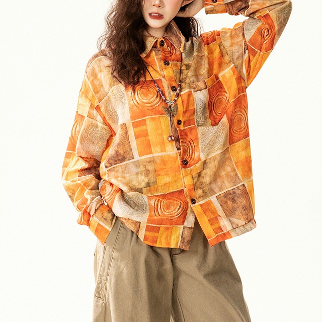 art block pattern shirt　アートブロックパターンシャツ　J1783