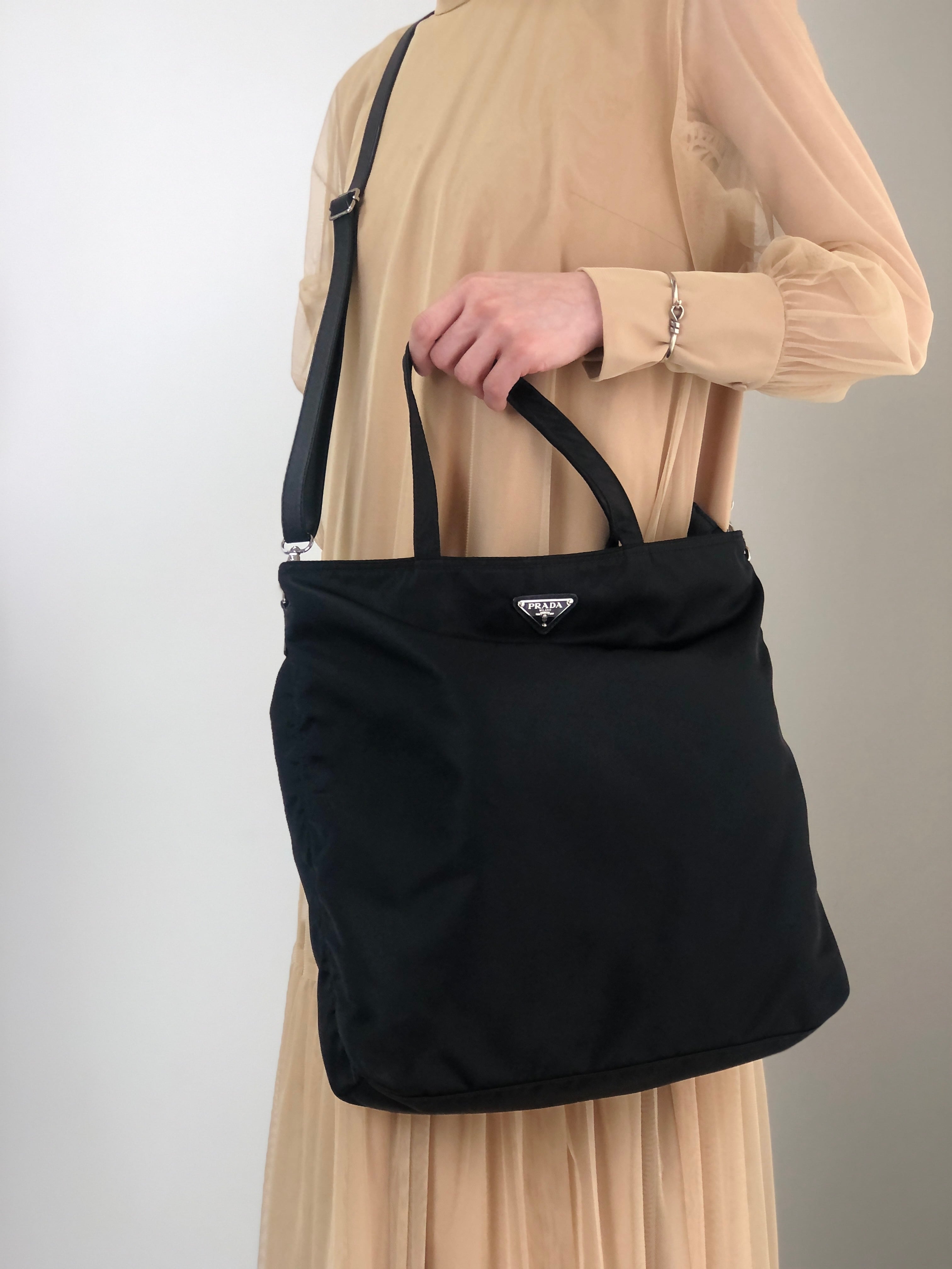 PRADA プラダ ハンドバッグ ブラック トライアングルロゴ ナイロン トートバッグ vintage ヴィンテージ オールド 3syb38