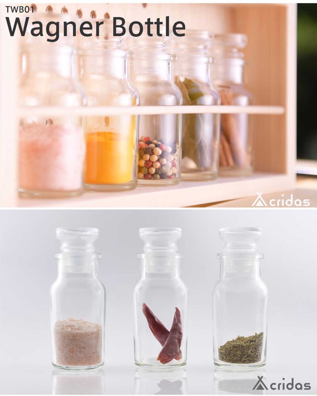 Cridas(クリダス) Spice Box UK Complete Set  コンプリートセット(スパイスボックス＆ワグナー瓶 10本＆ビネガー瓶３本) TSB02 Wagner Vinegar Bottle