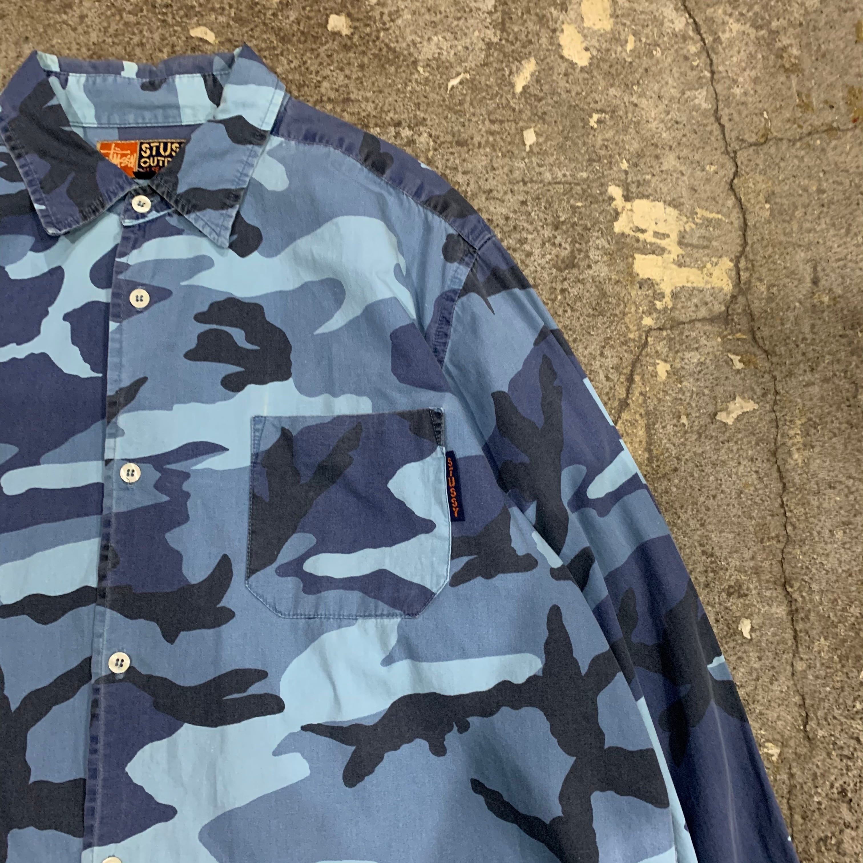 90s old stussy outdoor L/S camouflage pattern shirt | What
