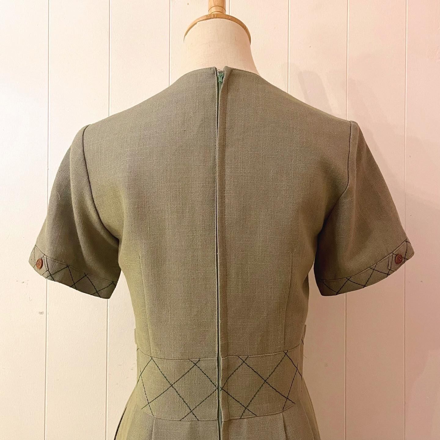 moss green check stitch one-piece