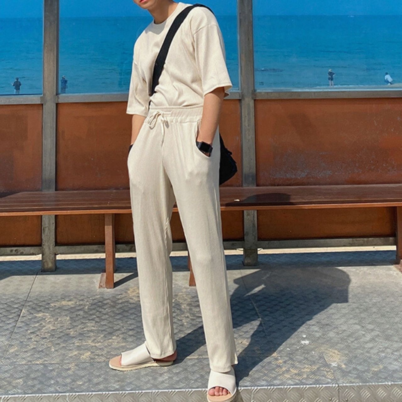 サマーリブベージュスーツTシャツ　MT0080452